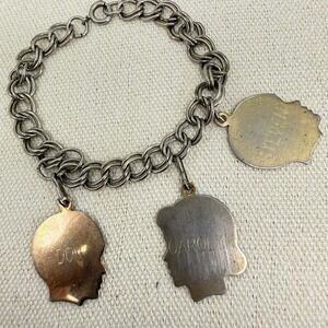 Vintage Silhouette Charm Bracelet Double Link Chain Gold Tone